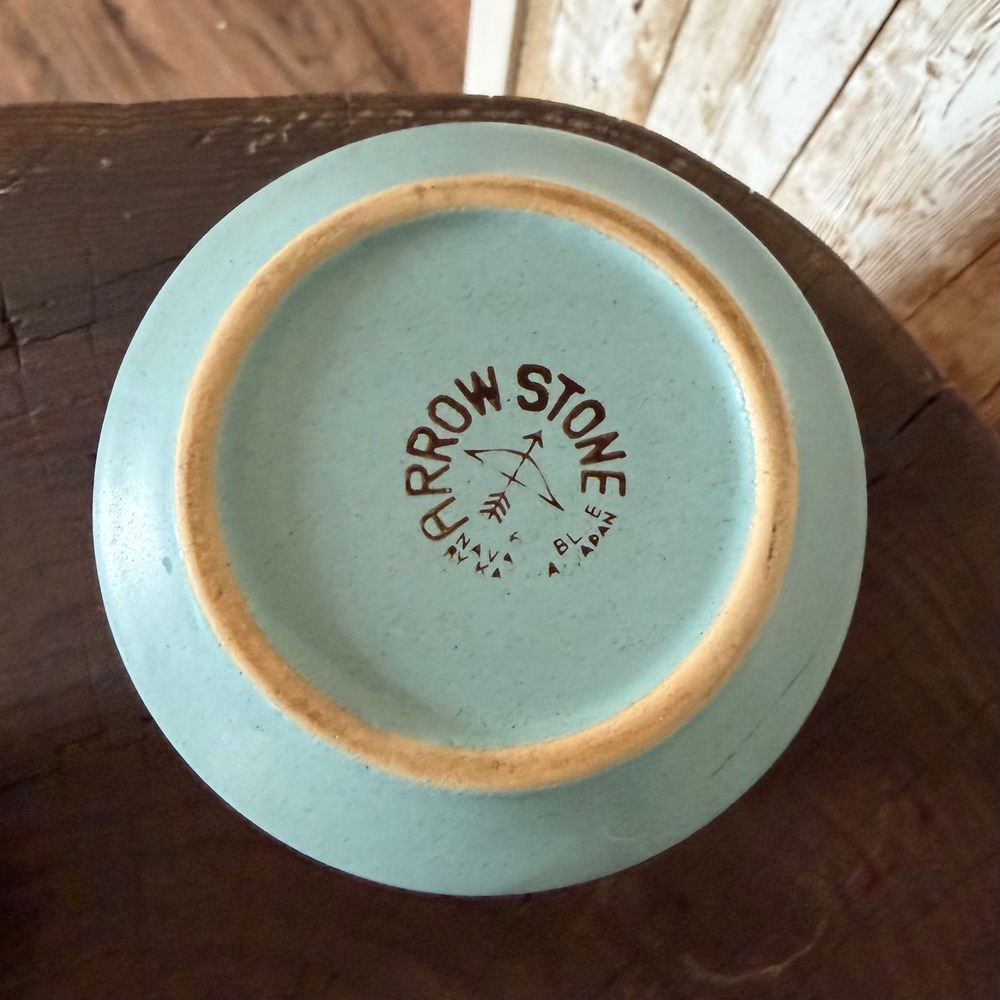 Vintage Arrow Stone Navajo Blue Sugar Bowl with Lid Kasuga Japan Stoneware 4" - Picture 3 of 4